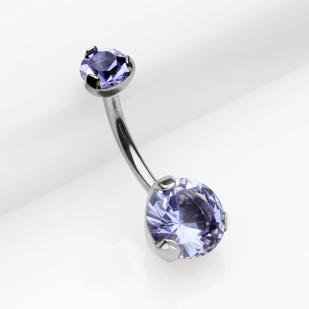 Implant Grade Titanium Internally Threaded Prong Set Belly Button Ring - Image 3