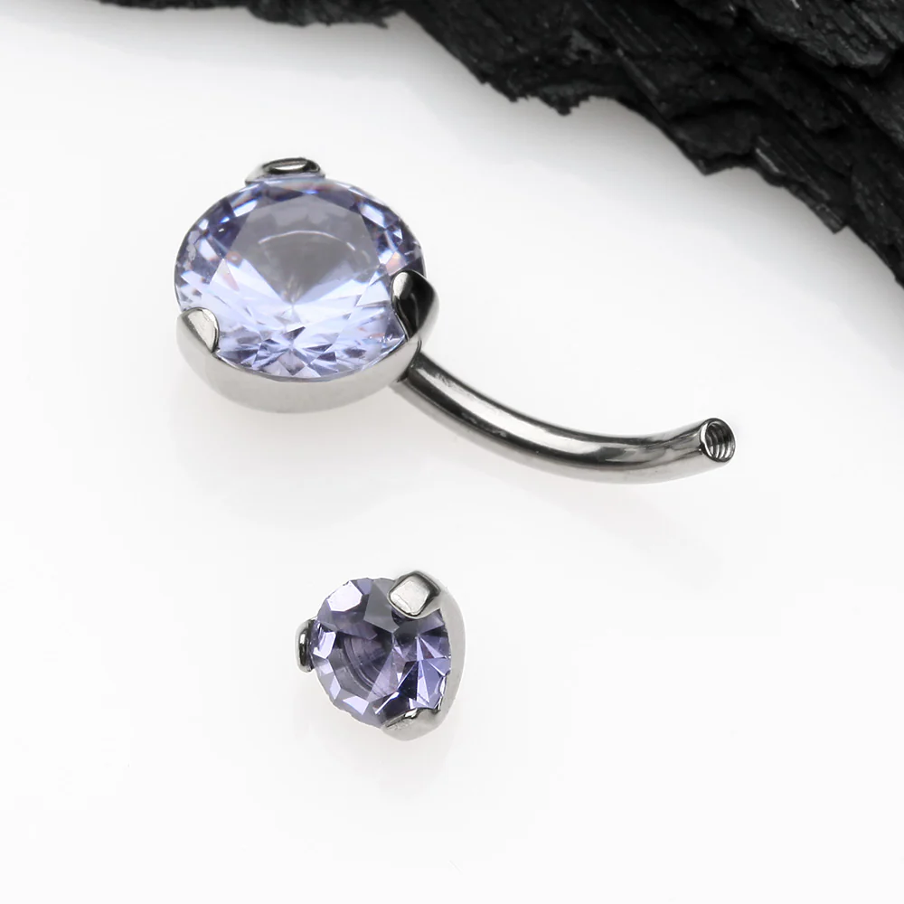Implant Grade Titanium Internally Threaded Prong Set Belly Button Ring - Image 4