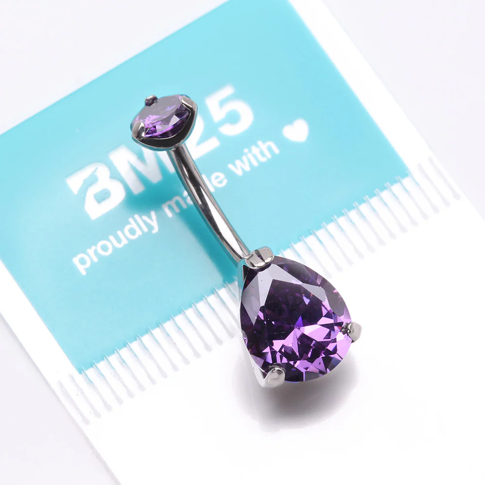 Implant Grade Titanium Internally Threaded Teardrop Prong Set Belly Button Ring - Image 5