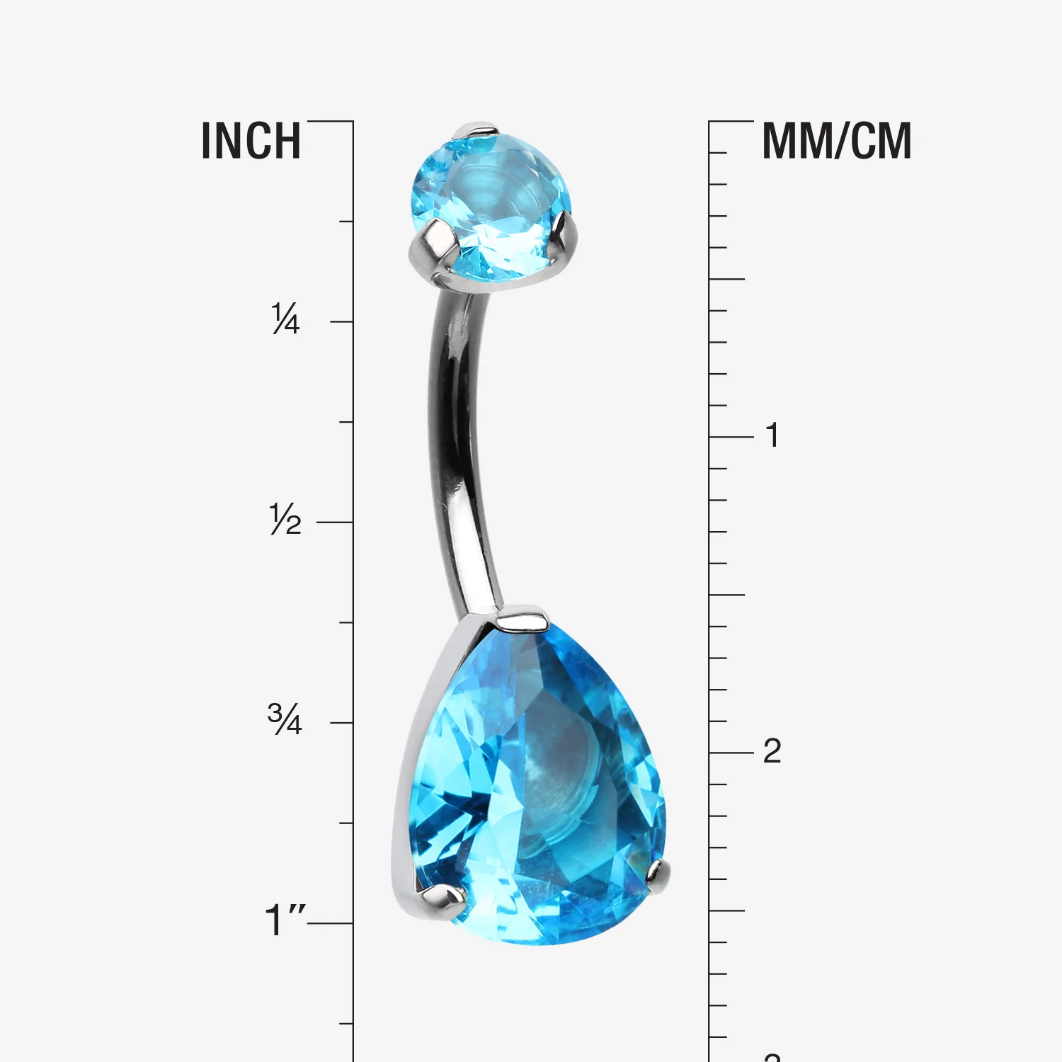 Implant Grade Titanium Internally Threaded Teardrop Prong Set Belly Button Ring - Image 2