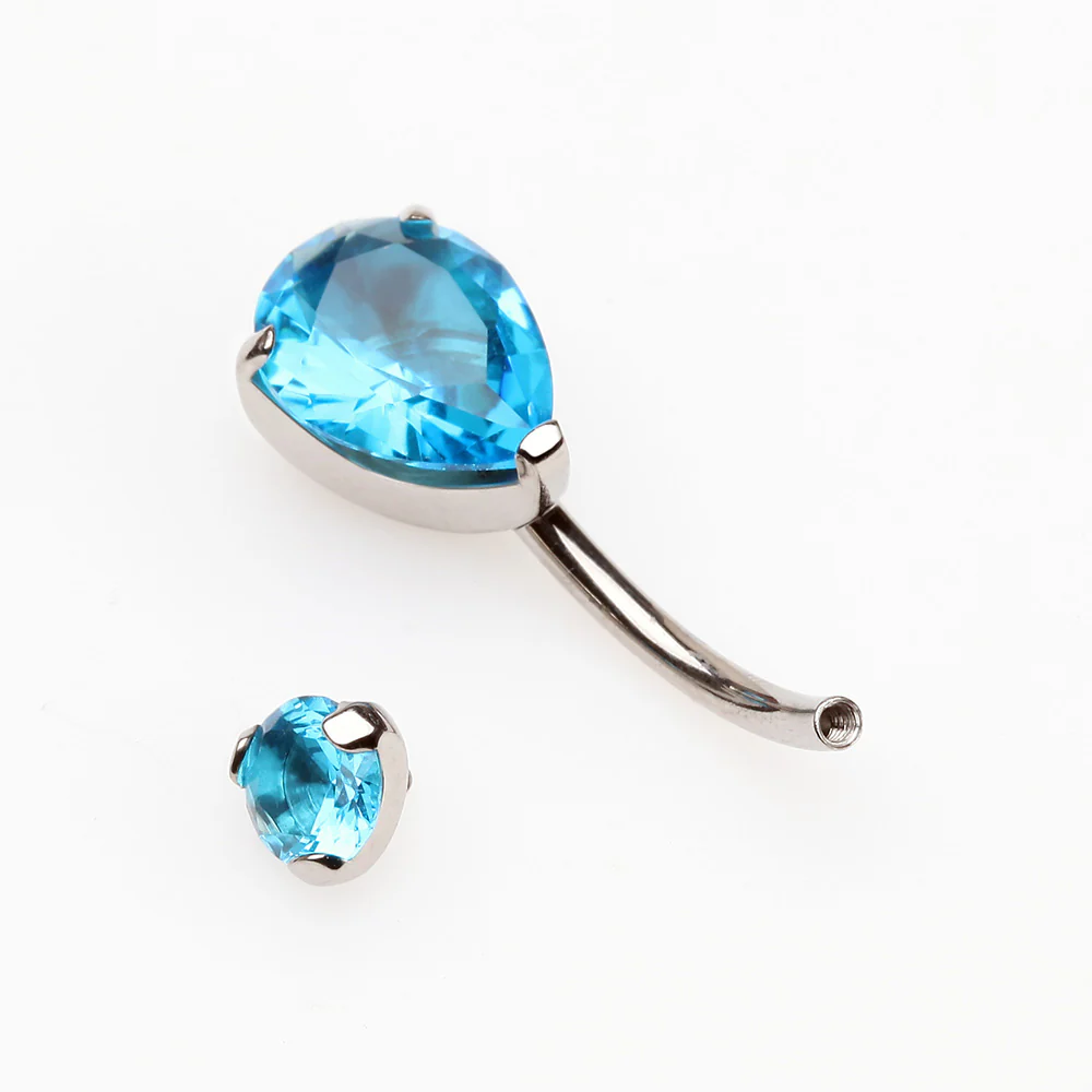 Implant Grade Titanium Internally Threaded Teardrop Prong Set Belly Button Ring - Image 4