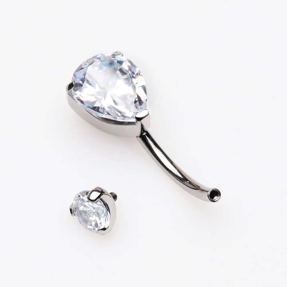 Implant Grade Titanium Internally Threaded Teardrop Prong Set Belly Button Ring - Image 4