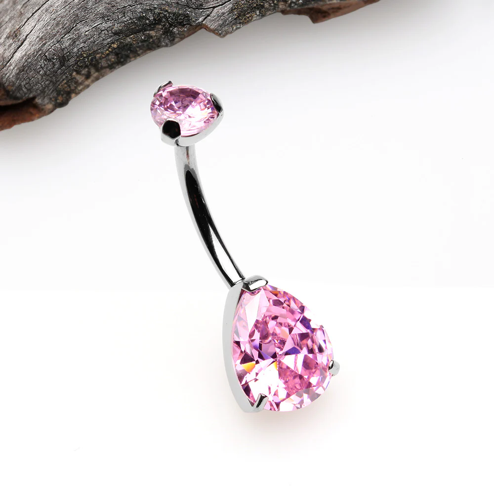 Implant Grade Titanium Internally Threaded Teardrop Prong Set Belly Button Ring - Image 3