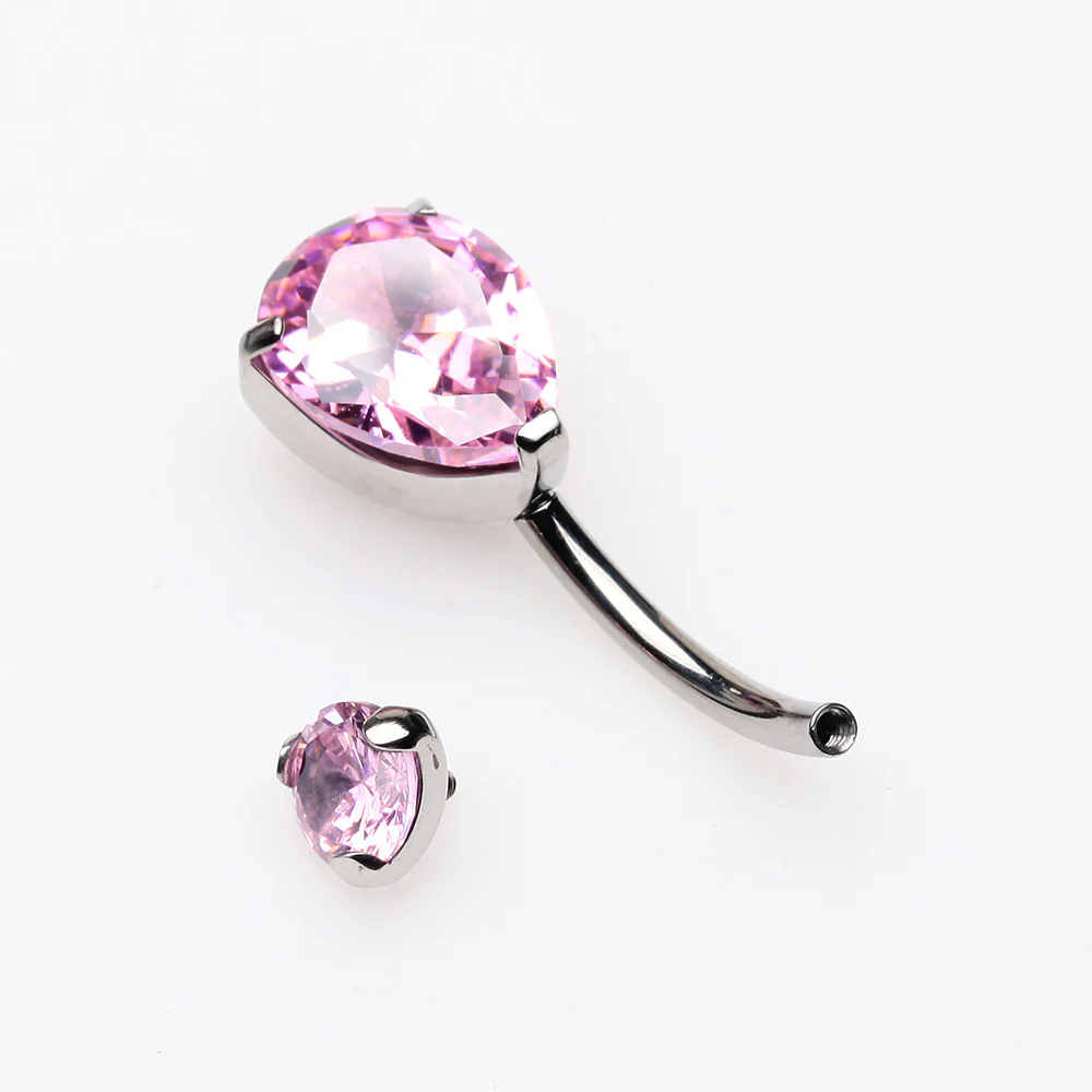 Implant Grade Titanium Internally Threaded Teardrop Prong Set Belly Button Ring - Image 4