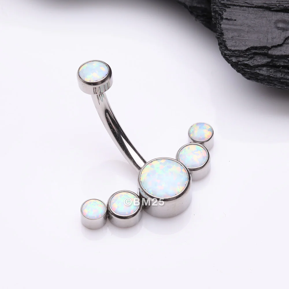 Implant Grade Titanium Journey Curve Fire Opal Internally Threaded Belly Button Ring - Image 3