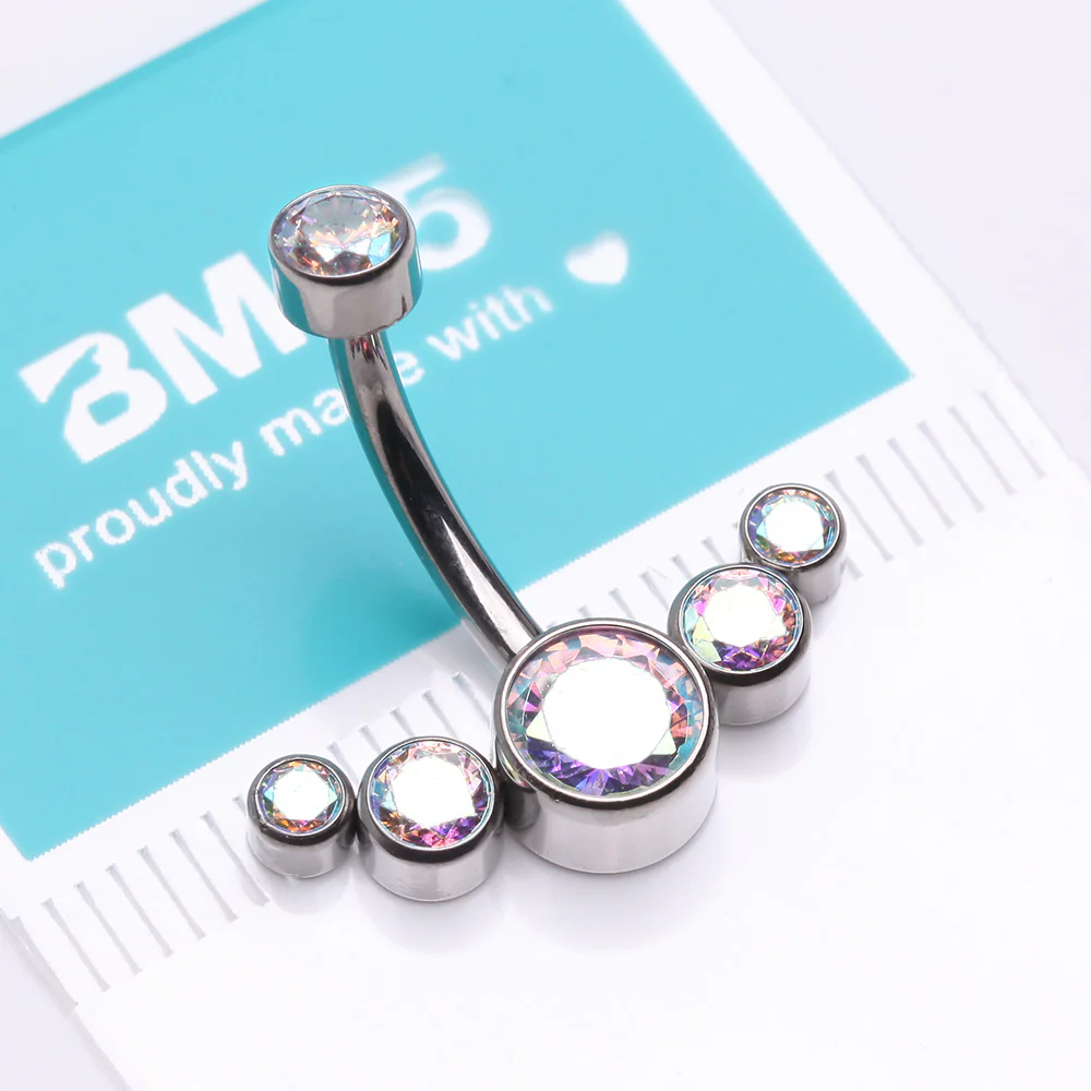 Implant Grade Titanium Journey Curve Sparkle Internally Threaded Belly Button Ring - Image 4
