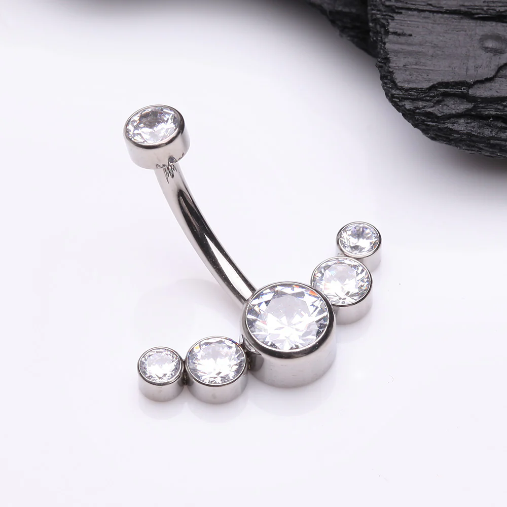 Implant Grade Titanium Journey Curve Sparkle Internally Threaded Belly Button Ring - Image 3