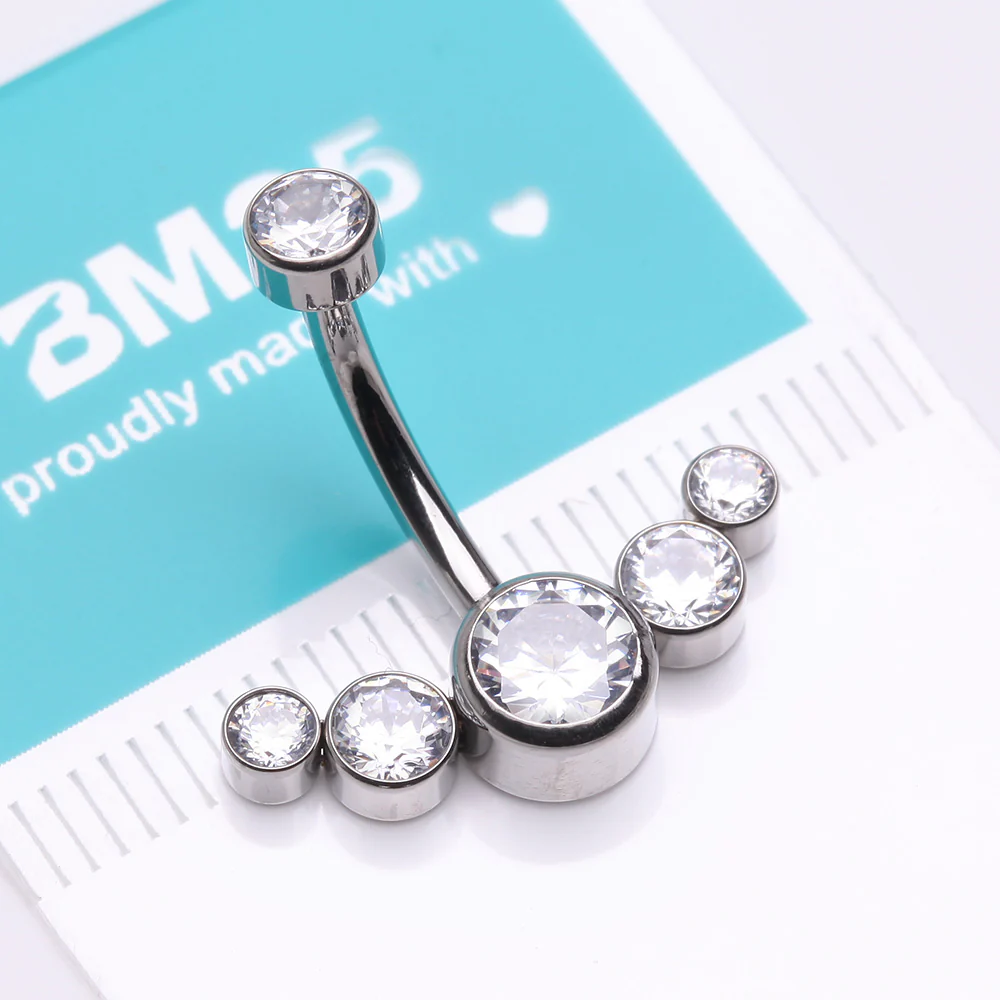 Implant Grade Titanium Journey Curve Sparkle Internally Threaded Belly Button Ring - Image 4