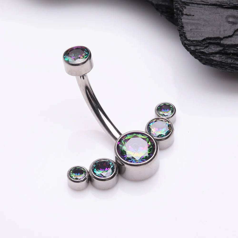 Implant Grade Titanium Journey Curve Sparkle Internally Threaded Belly Button Ring - Image 3