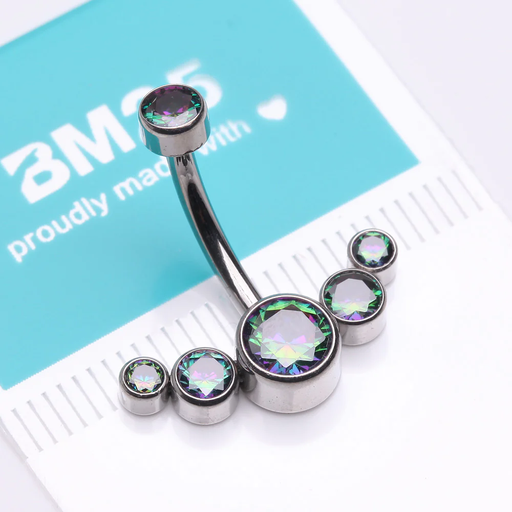 Implant Grade Titanium Journey Curve Sparkle Internally Threaded Belly Button Ring - Image 4