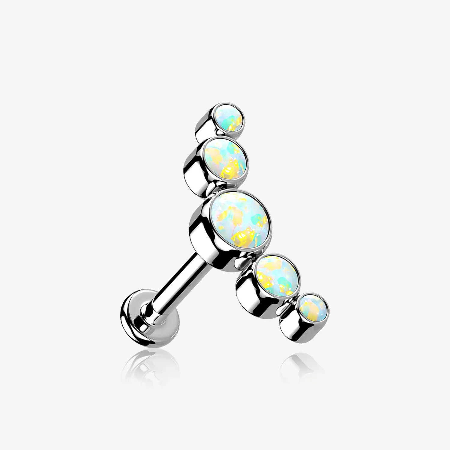 Implant Grade Titanium Journey Fire Opal Curve Top Internally Threaded Flat Back Stud Labret