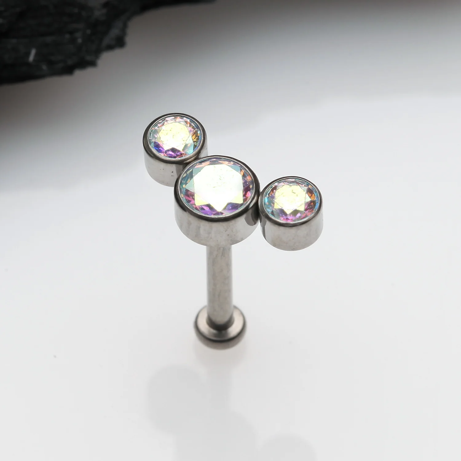 Implant Grade Titanium OneFit Threadless Journey Sparkle Trio Top Flat Back Stud Labret - Image 2