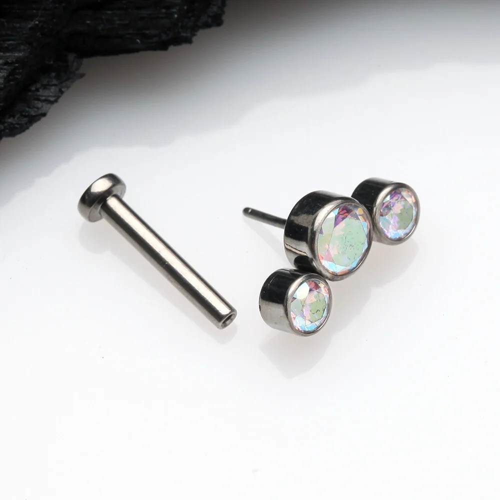 Implant Grade Titanium OneFit Threadless Journey Sparkle Trio Top Flat Back Stud Labret - Image 3