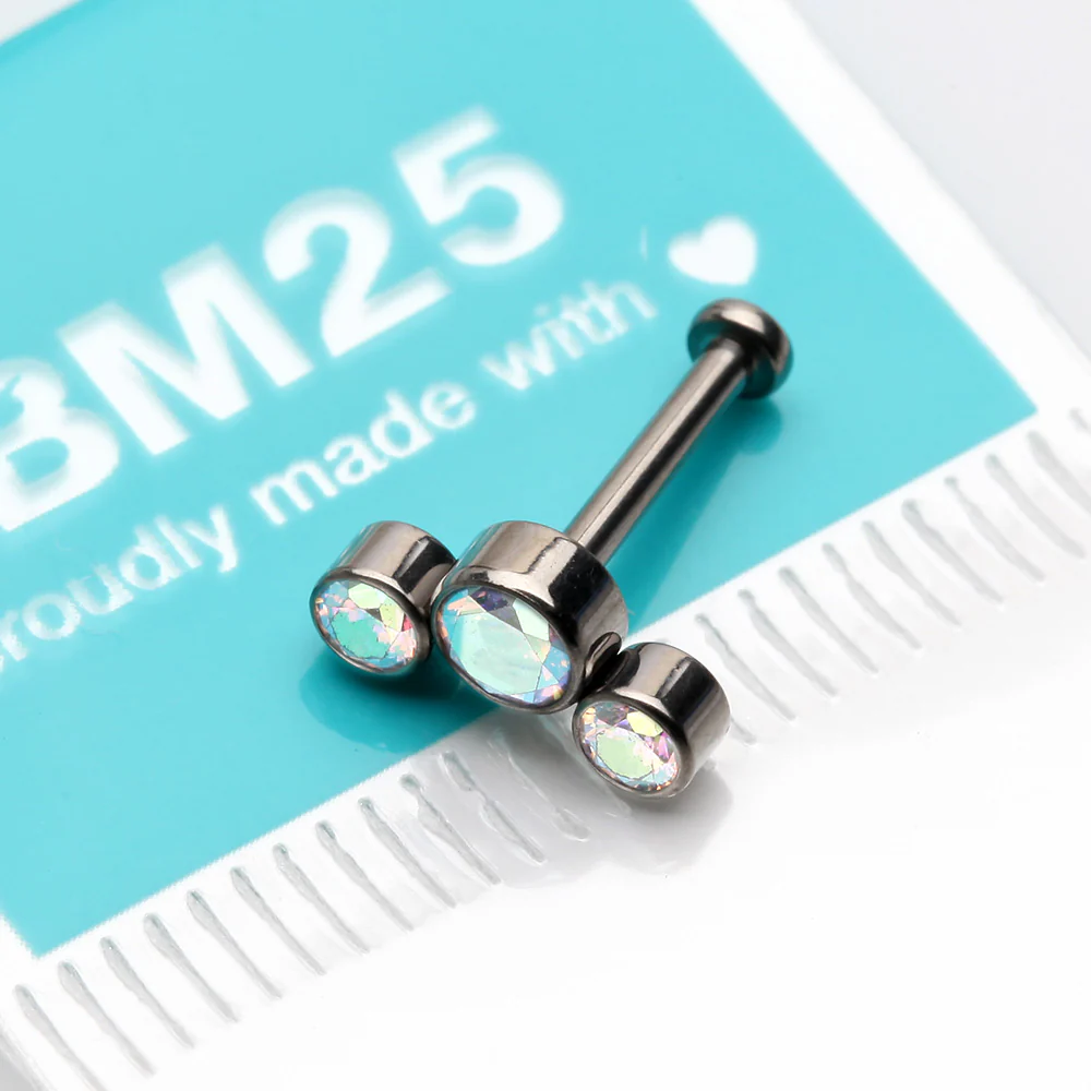 Implant Grade Titanium OneFit Threadless Journey Sparkle Trio Top Flat Back Stud Labret - Image 4