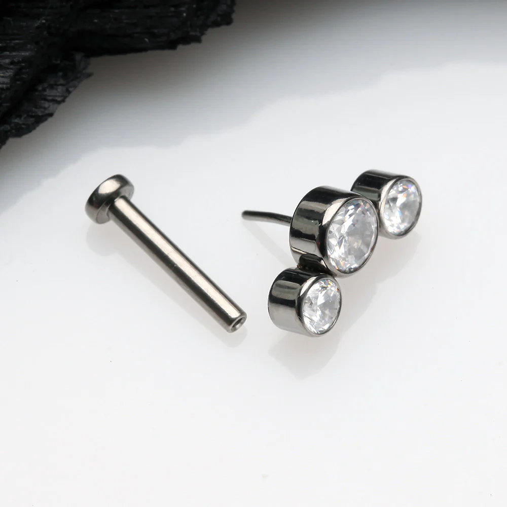 Implant Grade Titanium OneFit Threadless Journey Sparkle Trio Top Flat Back Stud Labret - Image 3