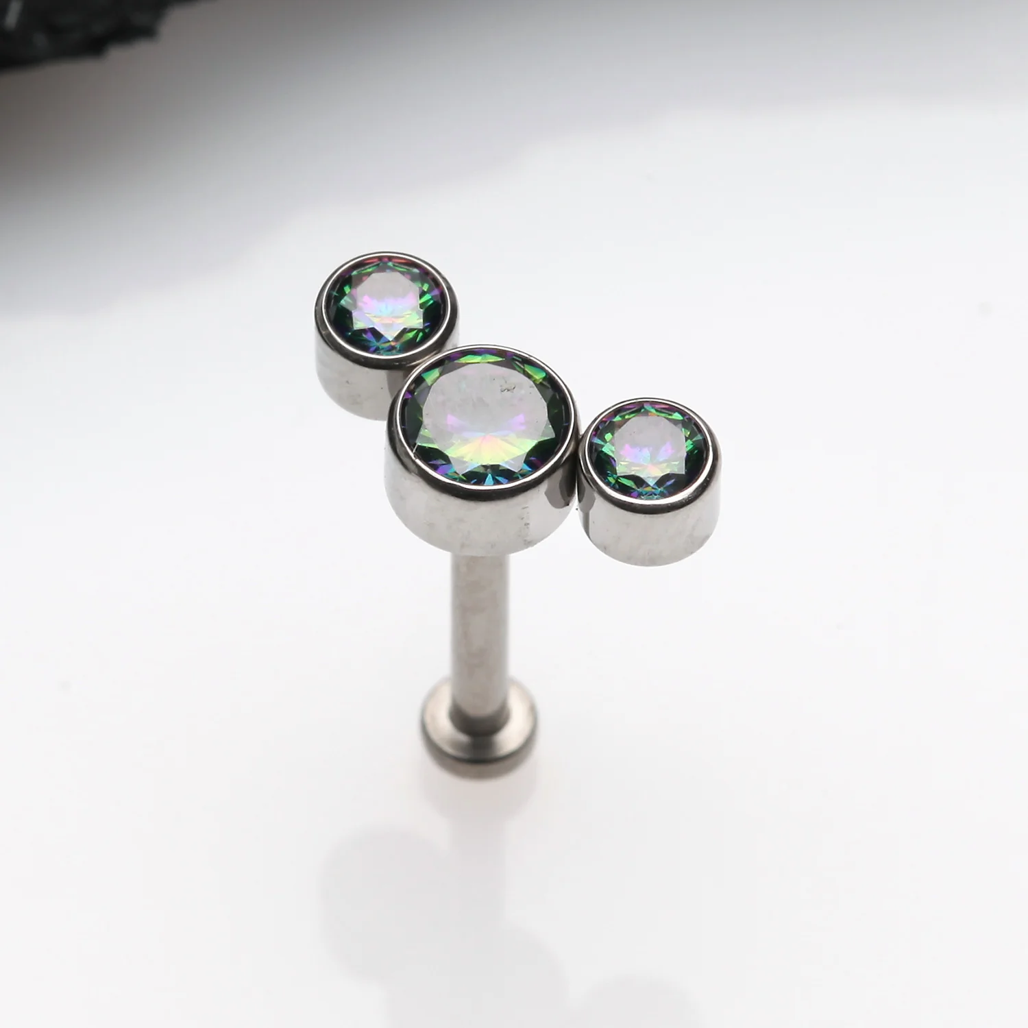Implant Grade Titanium OneFit Threadless Journey Sparkle Trio Top Flat Back Stud Labret - Image 2
