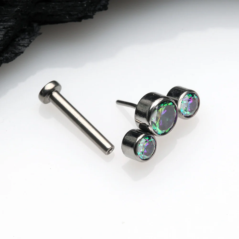 Implant Grade Titanium OneFit Threadless Journey Sparkle Trio Top Flat Back Stud Labret - Image 3