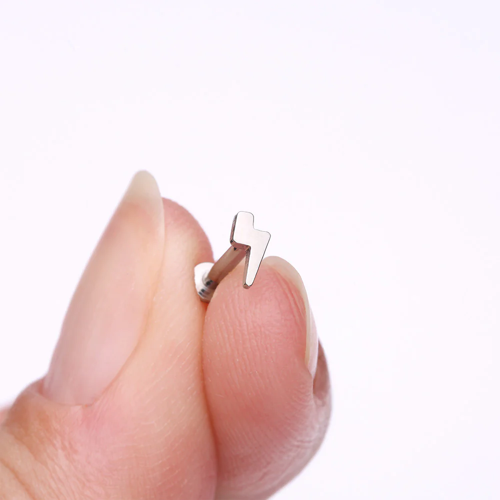 Implant Grade Titanium Lightning Bolt Top Internally Threaded Flat Back Stud Labret - Image 3