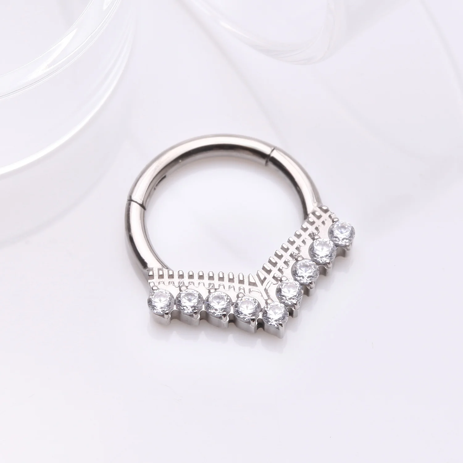 Implant Grade Titanium Majestic Chevron Sparkle Clicker Hoop Ring - Image 2
