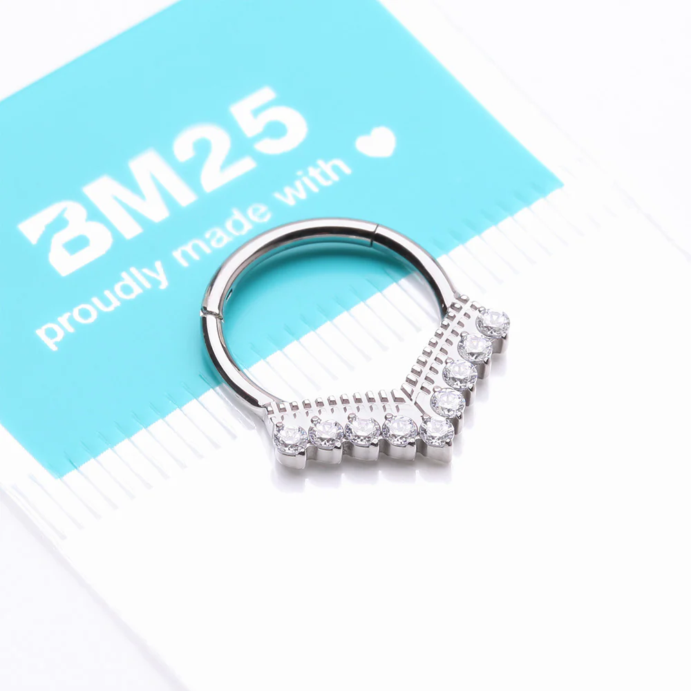 Implant Grade Titanium Majestic Chevron Sparkle Clicker Hoop Ring - Image 5