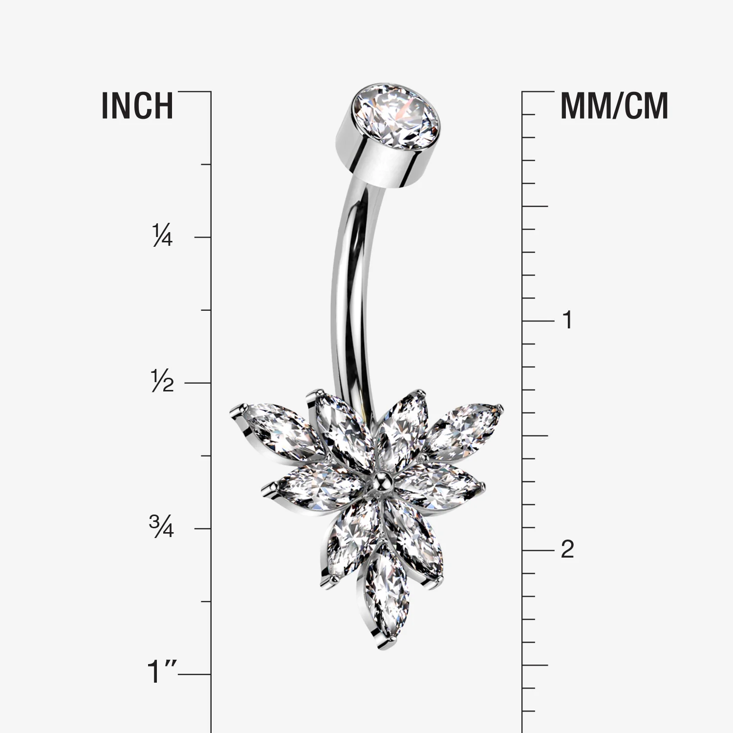 Implant Grade Titanium Marquise Bloom Sparkle Flower Internally Threaded Belly Ring - Image 2