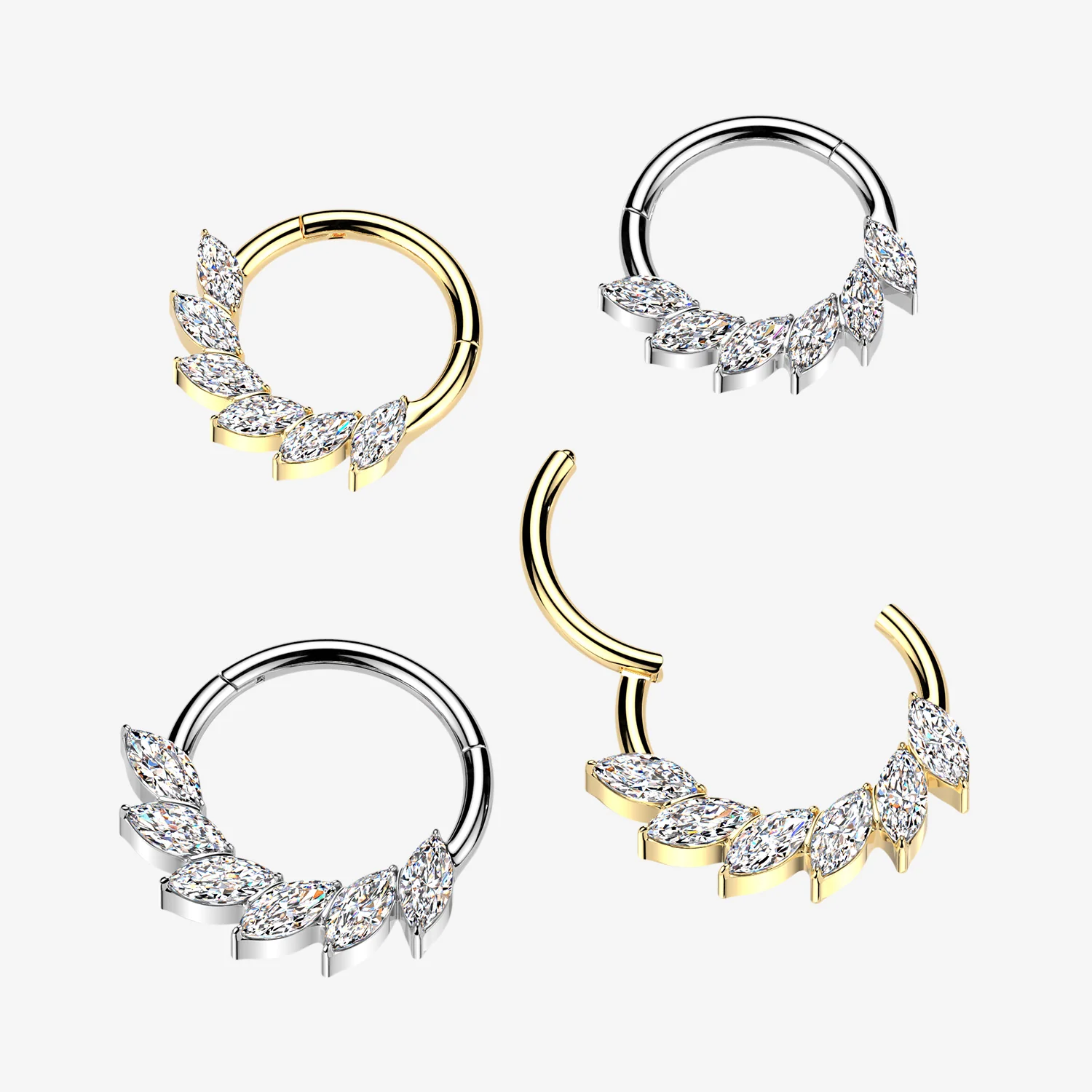 Implant Grade Titanium Marquise Sparkle Floral Swirl Clicker Hoop Ring - Image 2