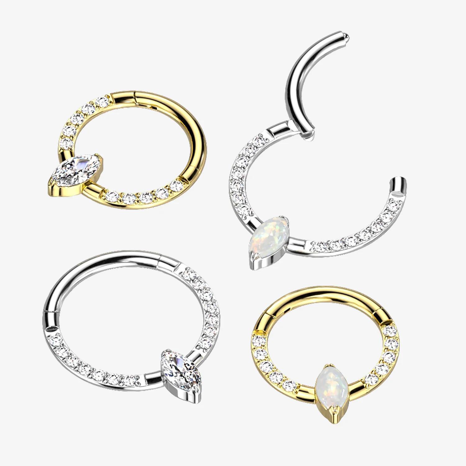 Implant Grade Titanium Marquise Sparkle Gem Lined Clicker Hoop Ring - Image 2