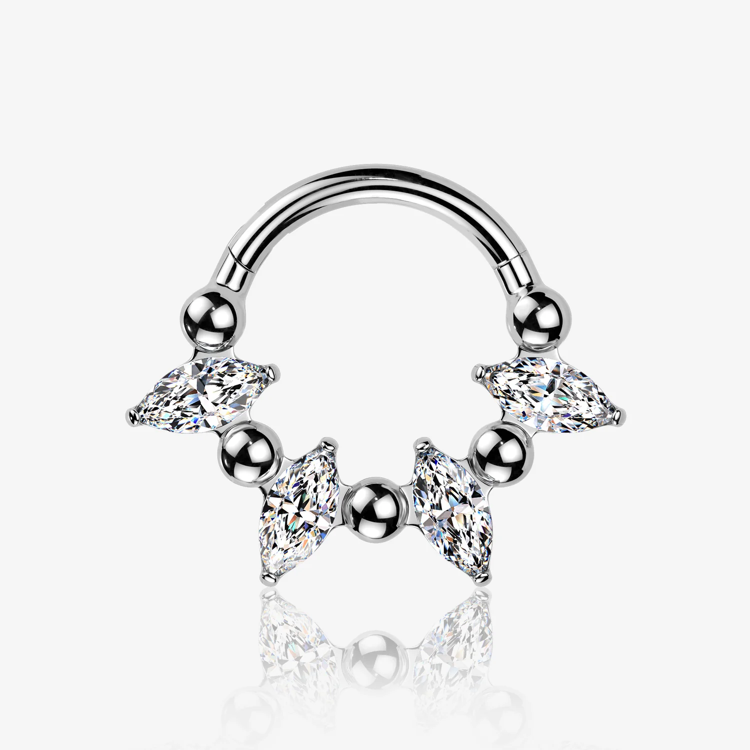 Implant Grade Titanium Marquise Sparkle Royal Floral Clicker Hoop Ring