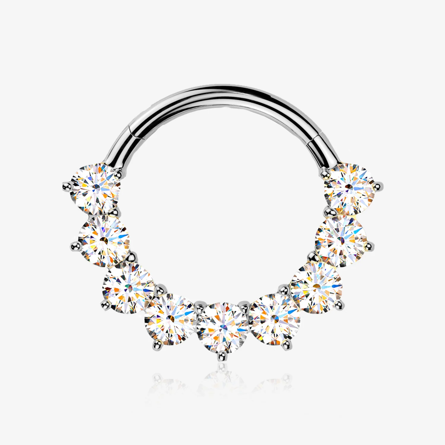 Implant Grade Titanium Moissanite Royal Floral Sparkle Clicker Hoop Ring