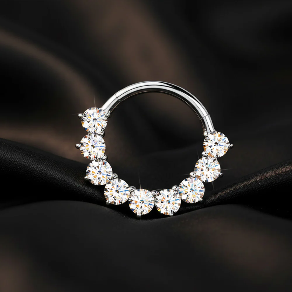 Implant Grade Titanium Moissanite Royal Floral Sparkle Clicker Hoop Ring - Image 3