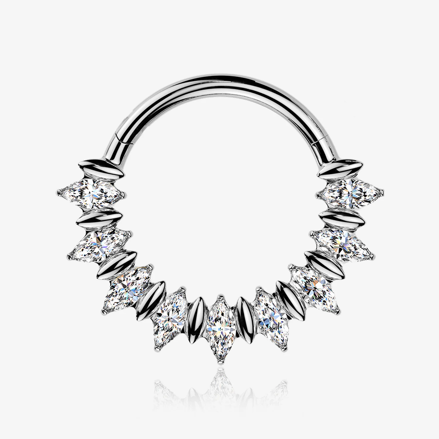 Implant Grade Titanium Moissanite Sparkle Marquise Floral Clicker Hoop Ring