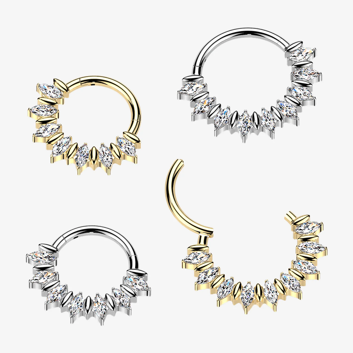 Implant Grade Titanium Moissanite Sparkle Marquise Floral Clicker Hoop Ring - Image 2