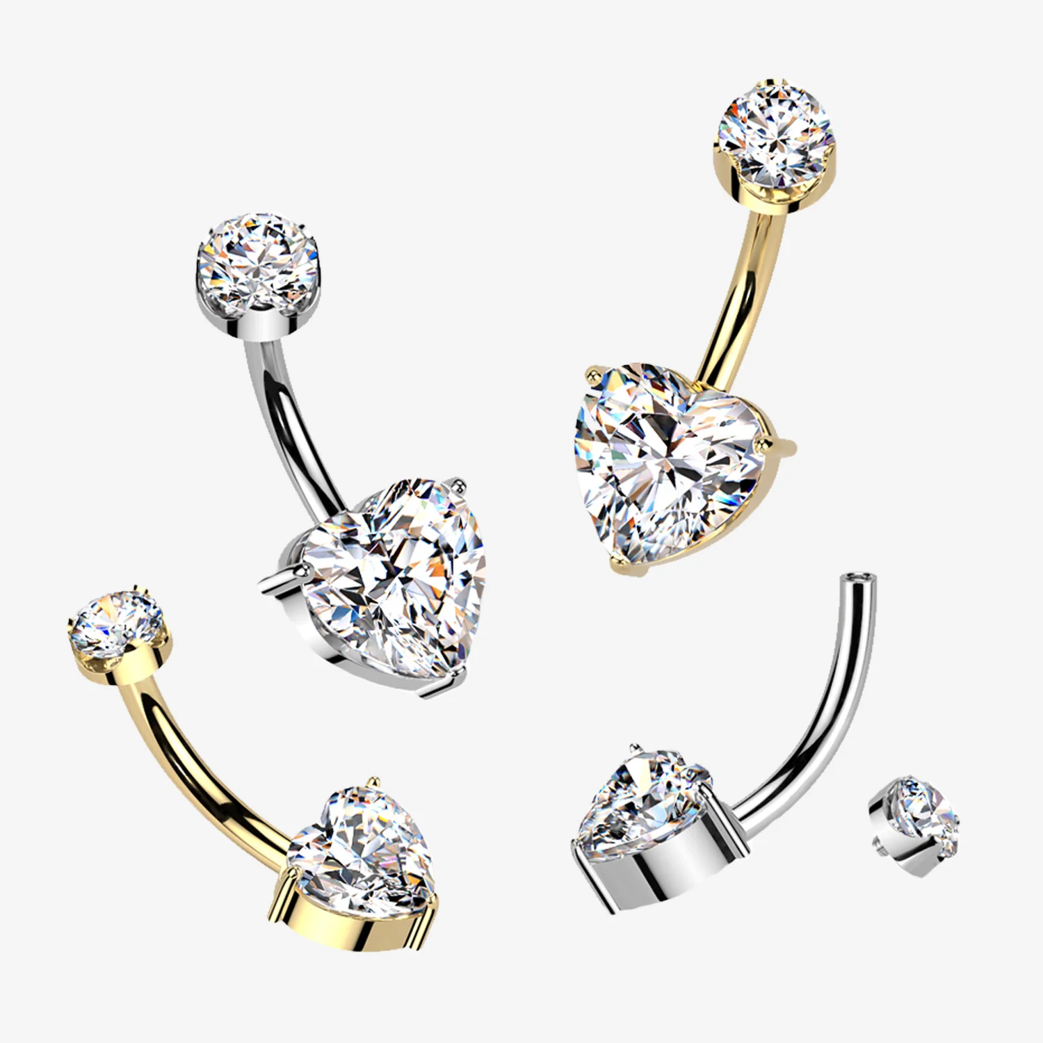 Implant Grade Titanium Moissanite Heart Sparkle Internally Threaded Belly Button Ring - Image 2