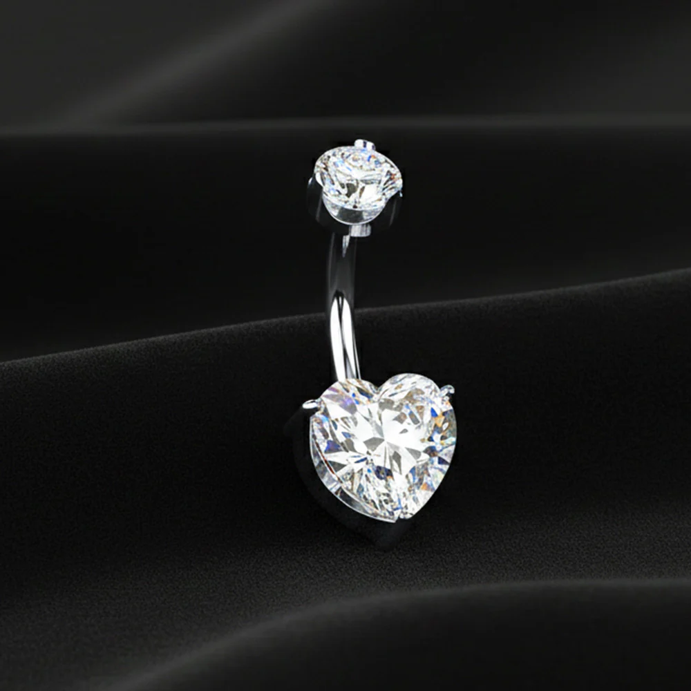 Implant Grade Titanium Moissanite Heart Sparkle Internally Threaded Belly Button Ring - Image 3