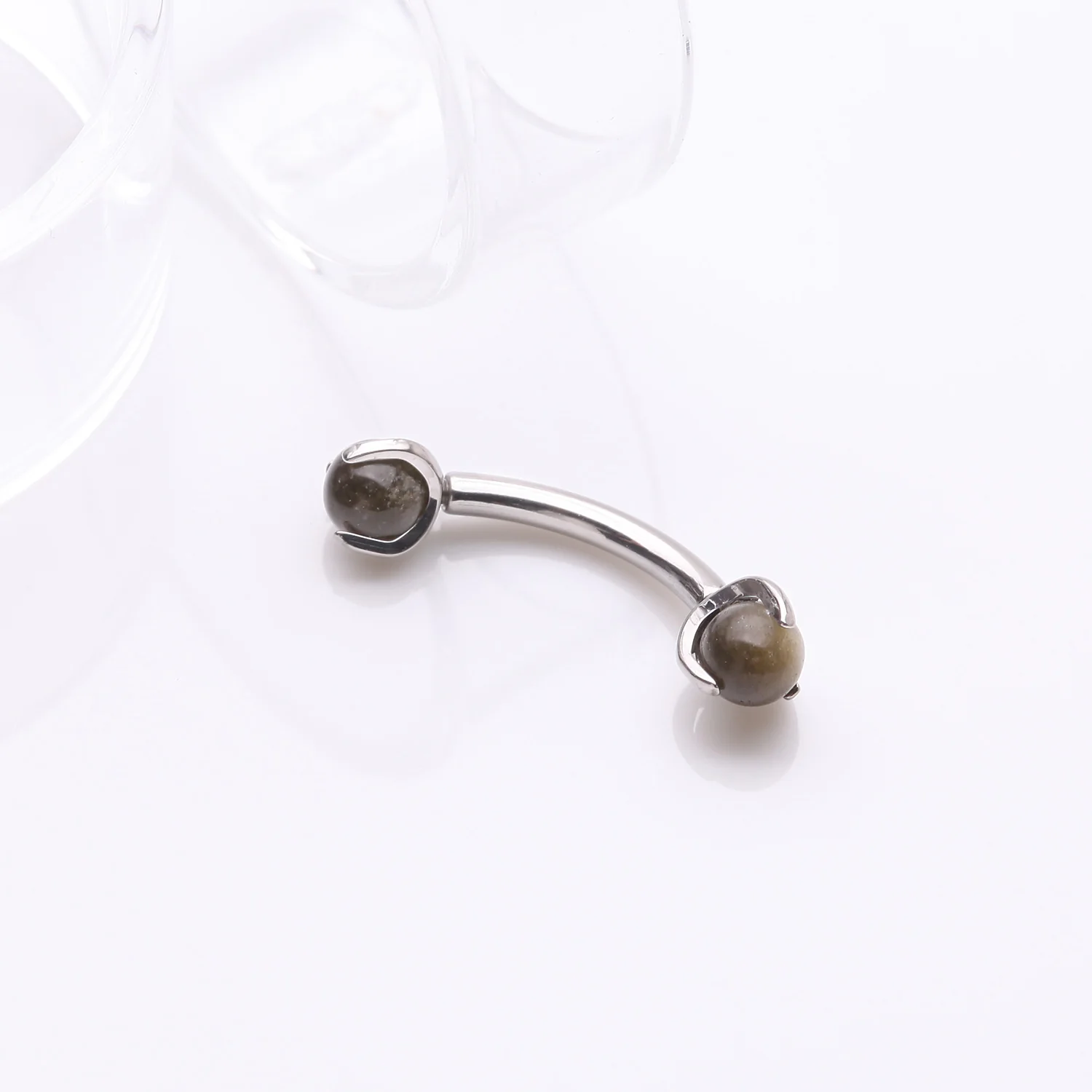 Implant Grade Titanium Obsidian Stone Ball Claw Prong Internally Threaded Curved Barbell - Image 2