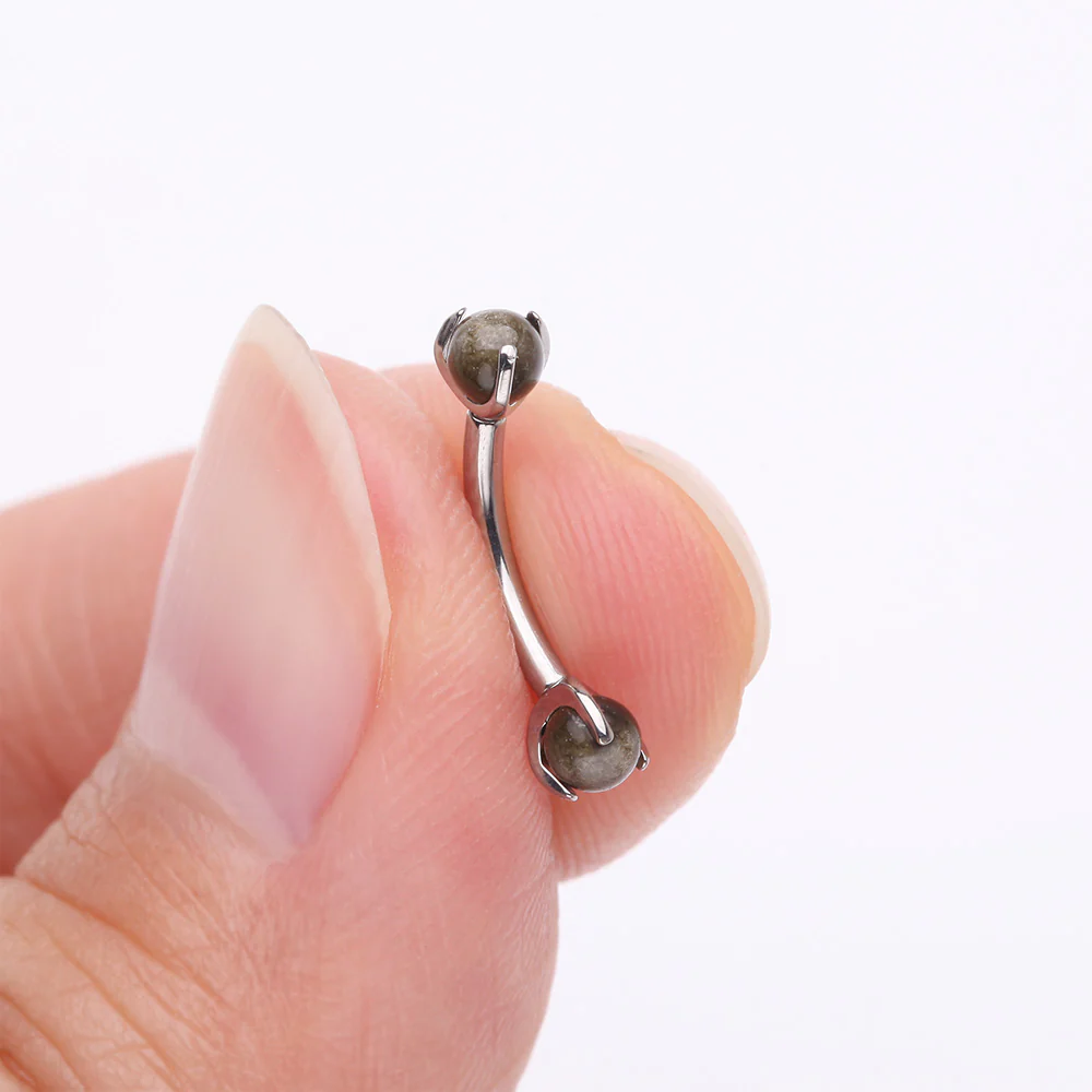 Implant Grade Titanium Obsidian Stone Ball Claw Prong Internally Threaded Curved Barbell - Image 3