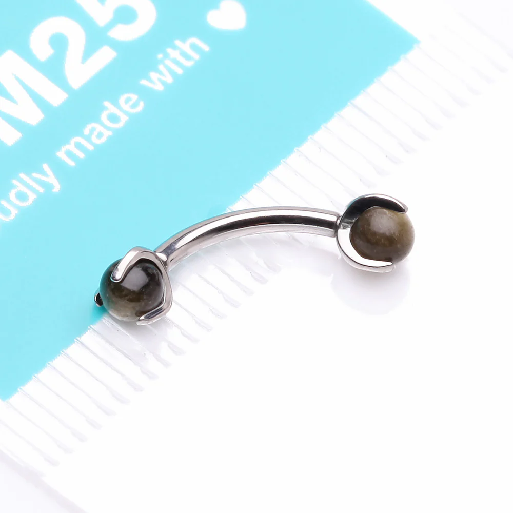 Implant Grade Titanium Obsidian Stone Ball Claw Prong Internally Threaded Curved Barbell - Image 5