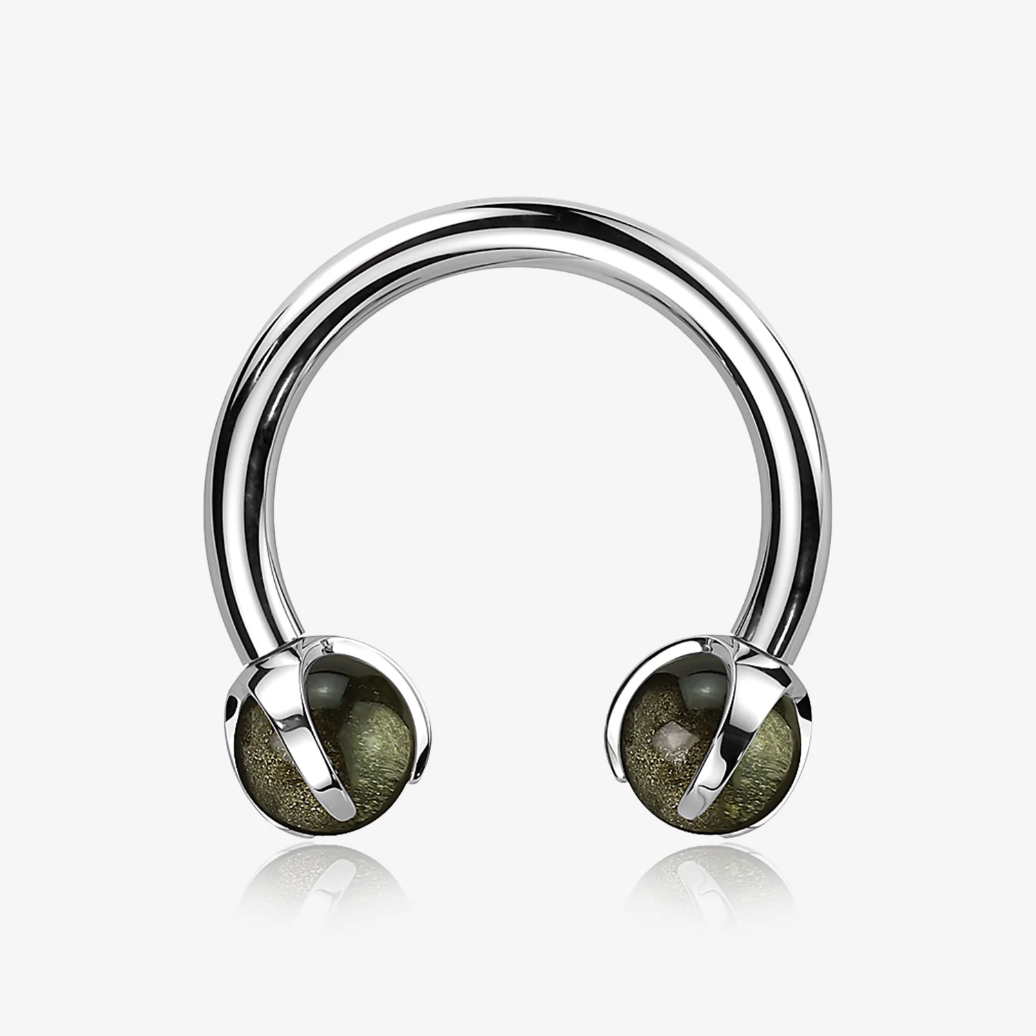 Implant Grade Titanium Obsidian Stone Ball Claw Prong Internally Threaded Horseshoe Barbell