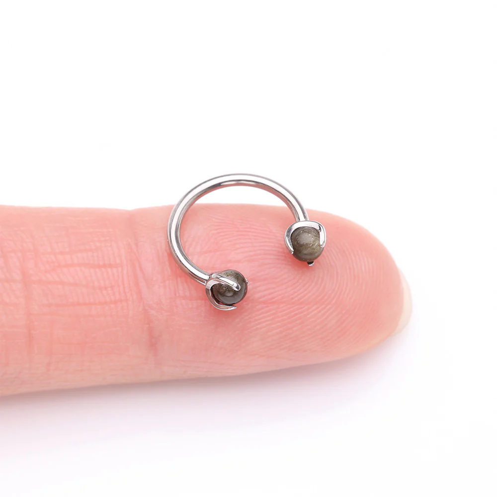 Implant Grade Titanium Obsidian Stone Ball Claw Prong Internally Threaded Horseshoe Barbell - Image 3