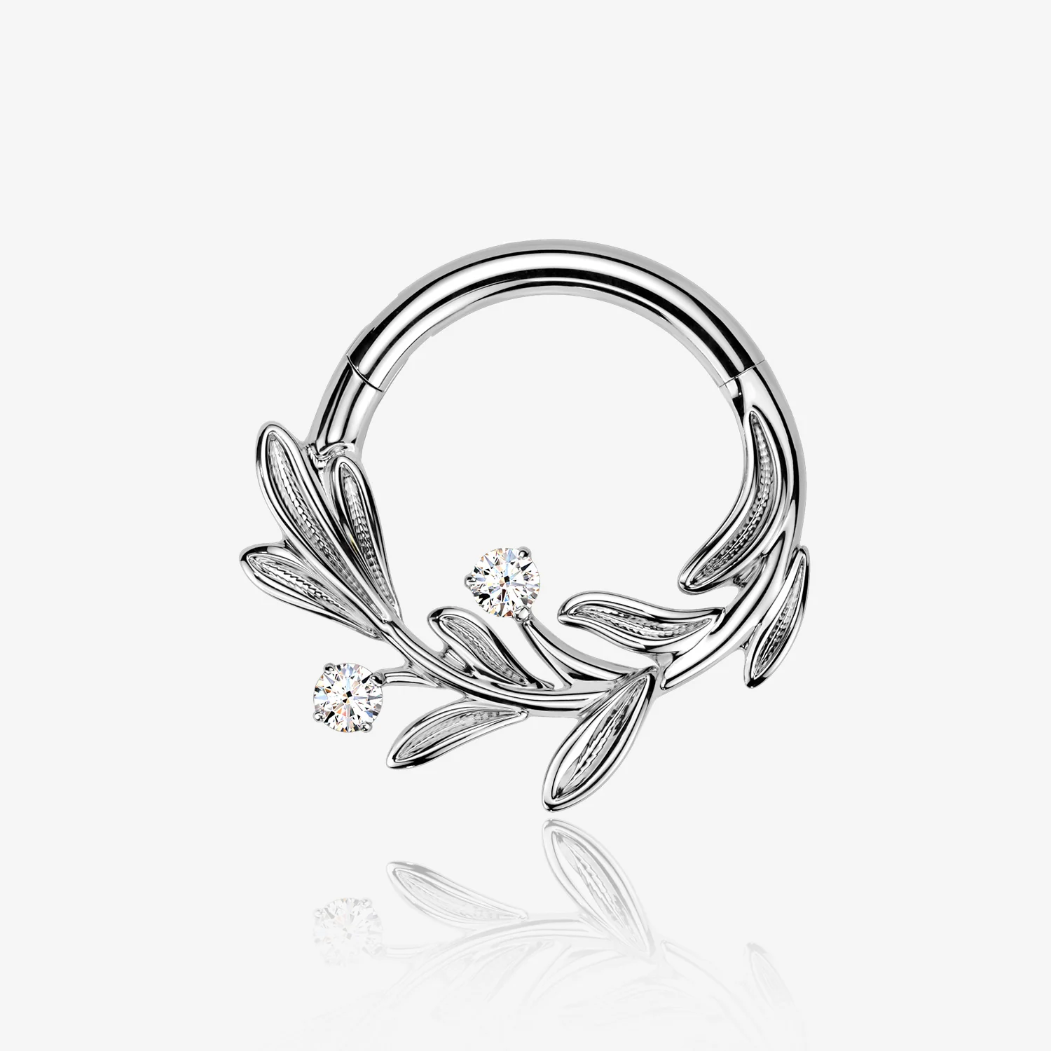 Implant Grade Titanium Olive Leaf Sparkle Vine Clicker Hoop Ring