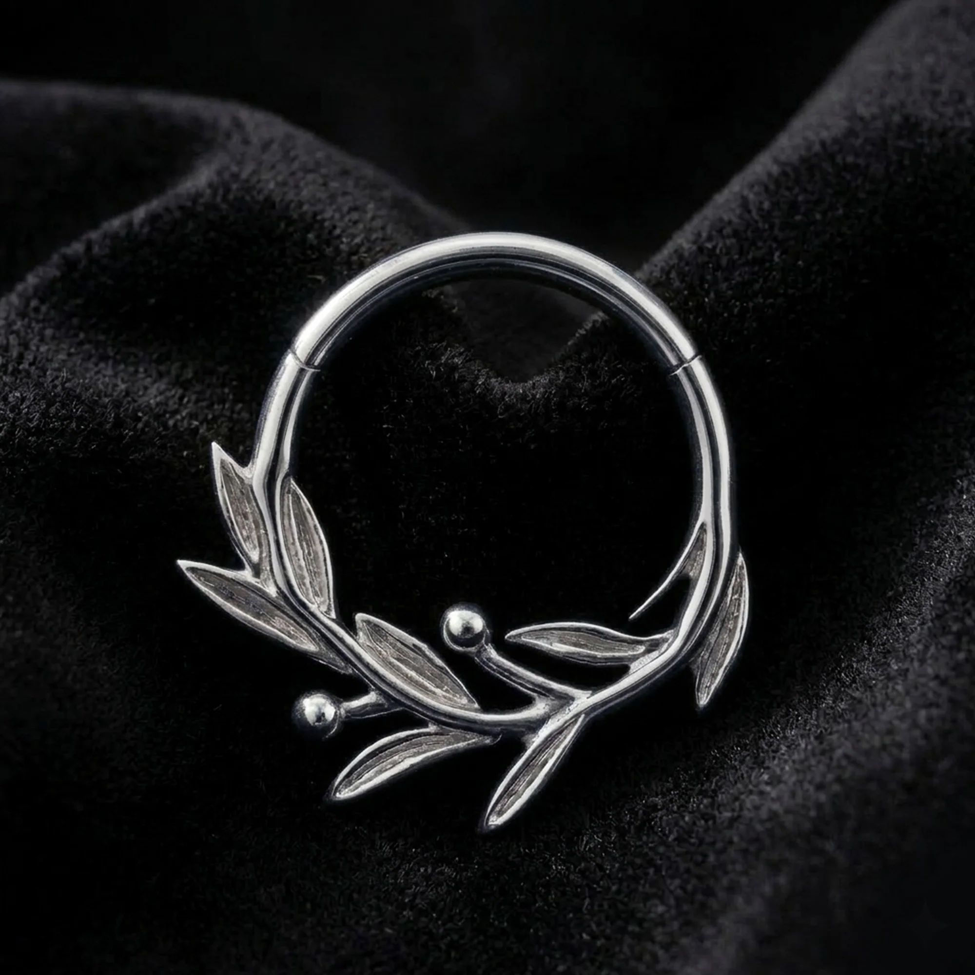 Implant Grade Titanium Olive Leaf Vine Clicker Hoop Ring - Image 3