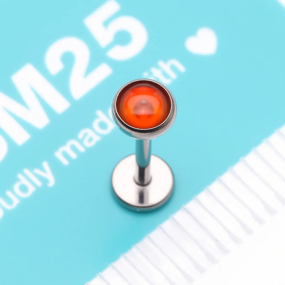 Implant Grade Titanium OneFit Threadless Bezel Red Onyx Stone Flat Back Labret - Image 5