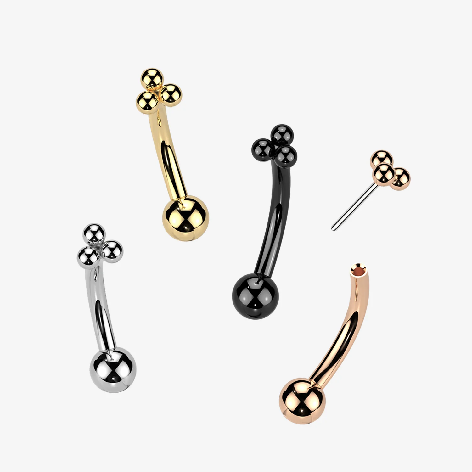 Implant Grade Titanium OneFit Threadless Blackline Bali Beads Trinity Top Curved Barbell - Image 2