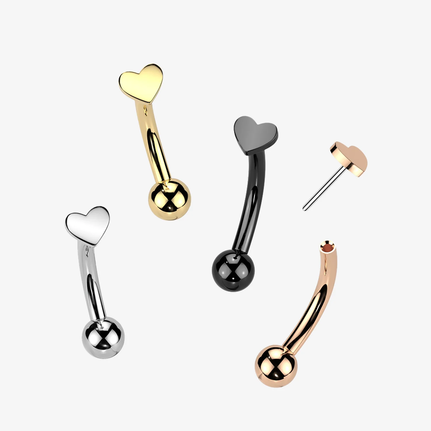 Implant Grade Titanium OneFit Threadless Blackline Dainty Heart Top Curved Barbell - Image 2