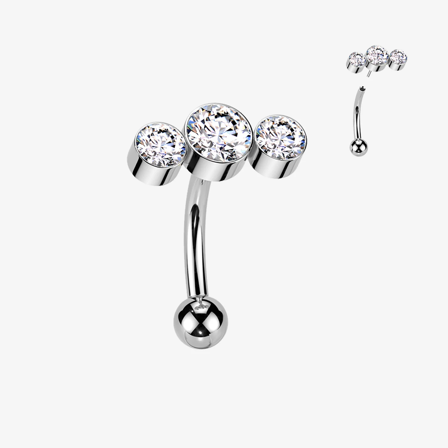 Implant Grade Titanium OneFit Threadless Bubble Trio Sparkle Top Curved Barbell