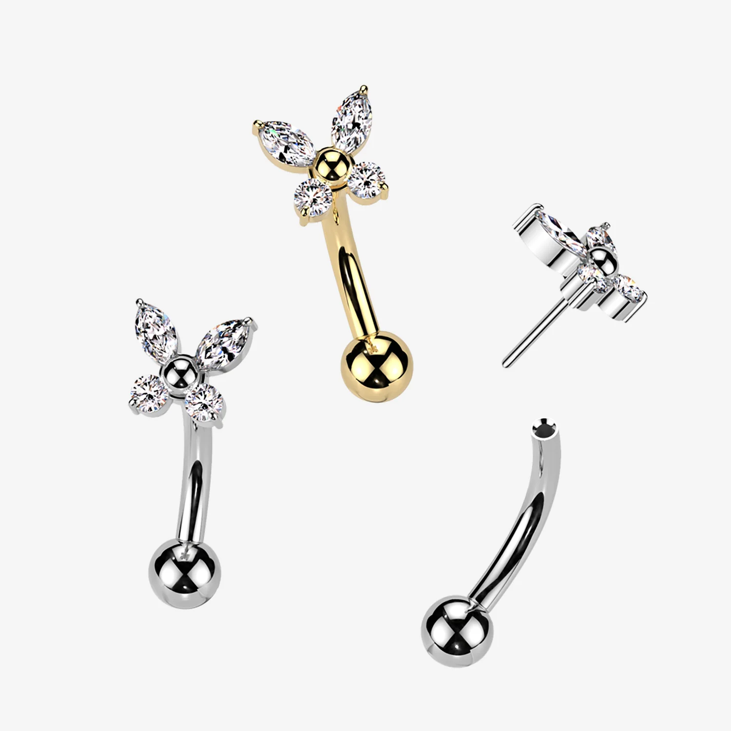 Implant Grade Titanium OneFit Threadless Butterfly Sparkle Top Curved Barbell - Image 2
