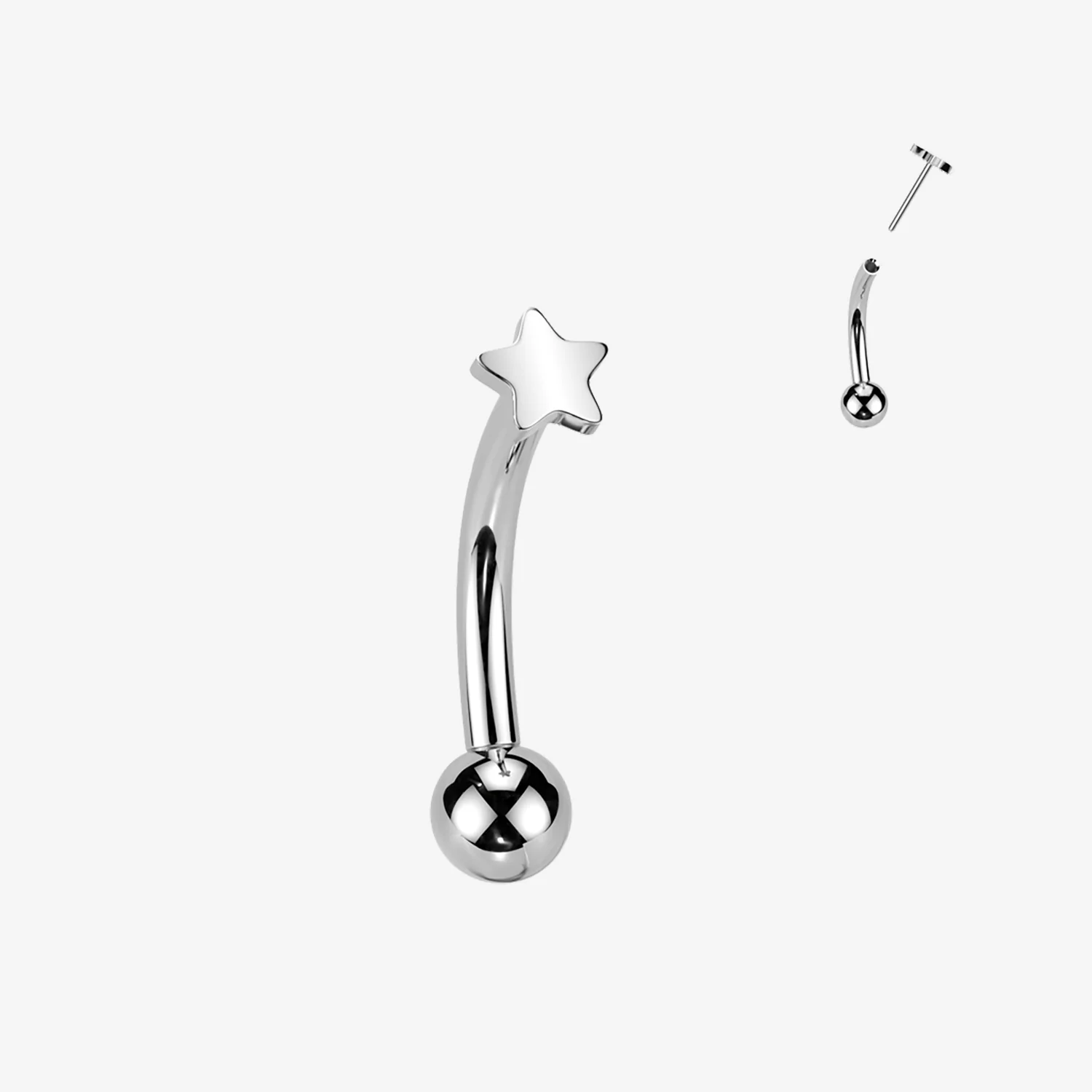 Implant Grade Titanium OneFit Threadless Dainty Star Top Curved Barbell
