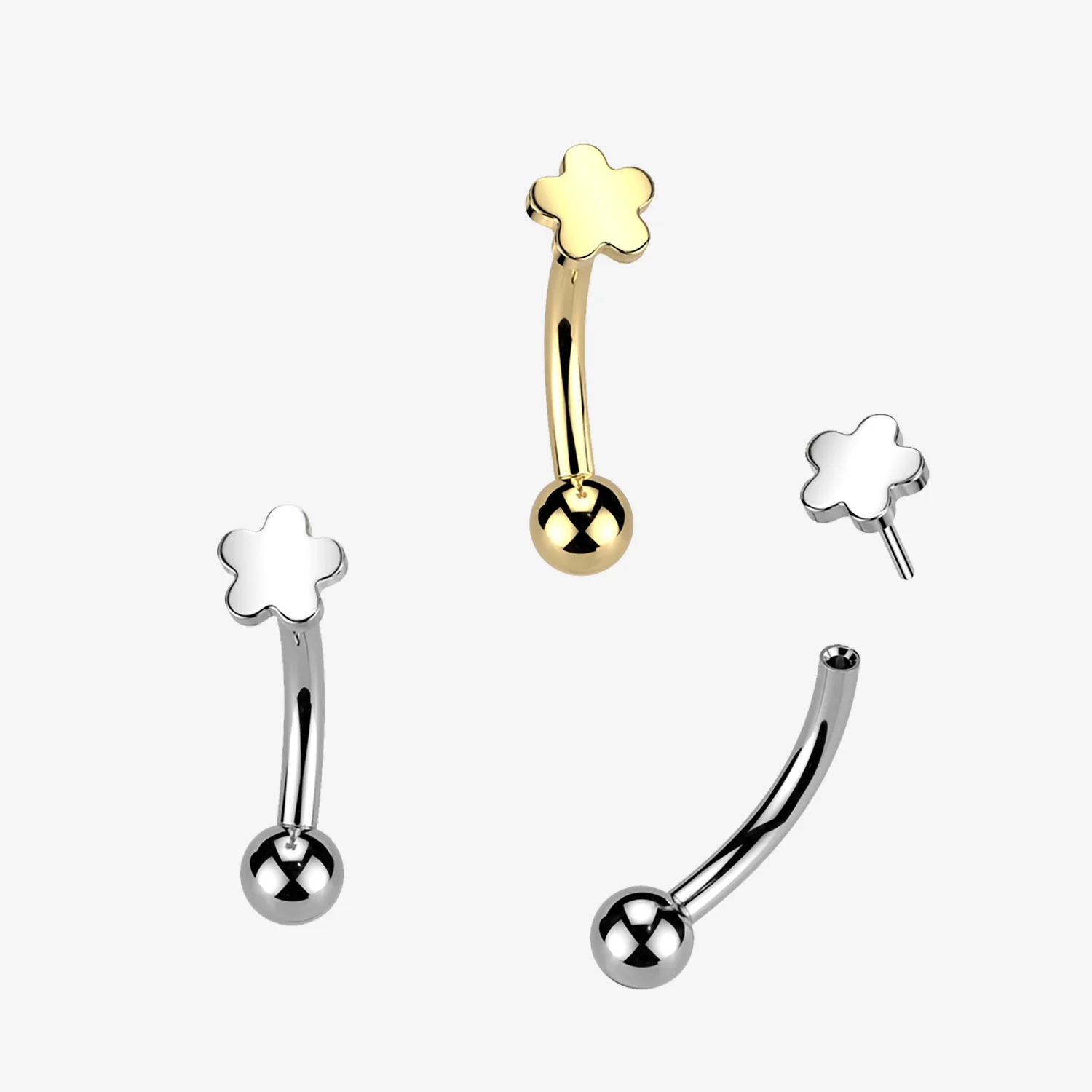 Implant Grade Titanium OneFit Threadless Flower Icon Top Curved Barbell - Image 2