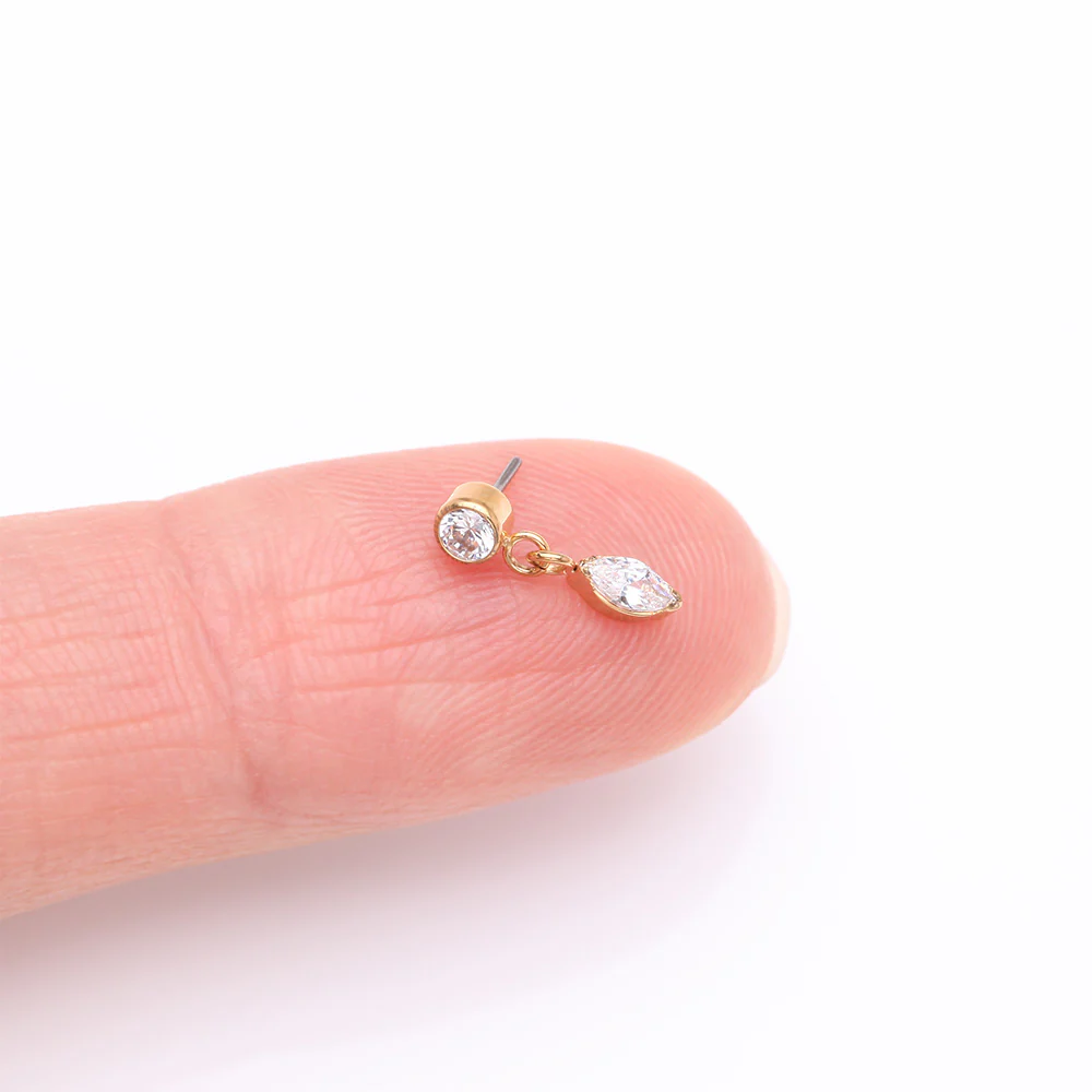 Implant Grade Titanium OneFit Threadless Golden Bezel Set Marquise Dangle Sparkle Top Part - Image 3