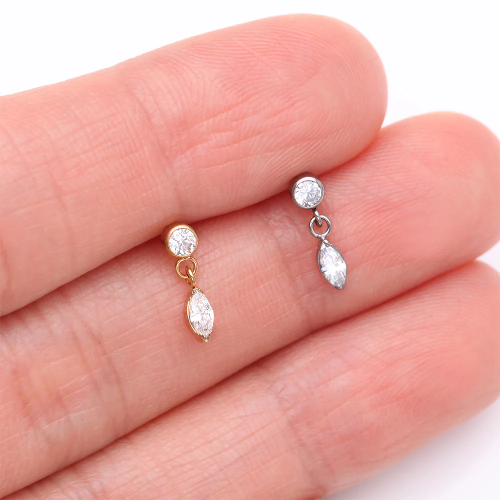 Implant Grade Titanium OneFit Threadless Golden Bezel Set Marquise Dangle Sparkle Top Part - Image 4